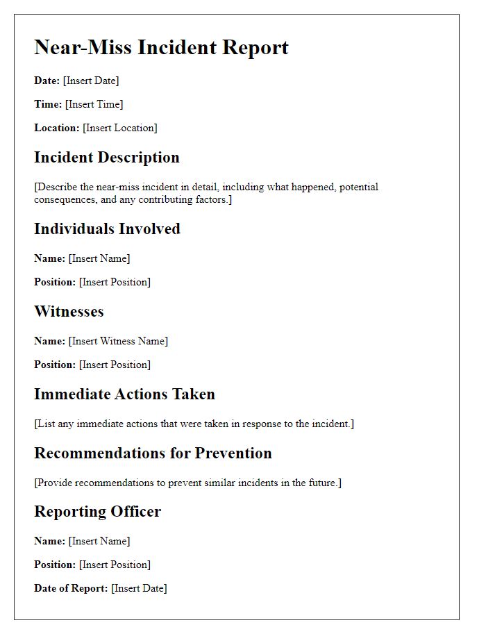 Letter template of near-miss incident documentation