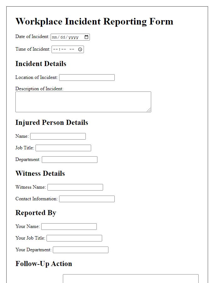 Letter template of workplace incident reporting form