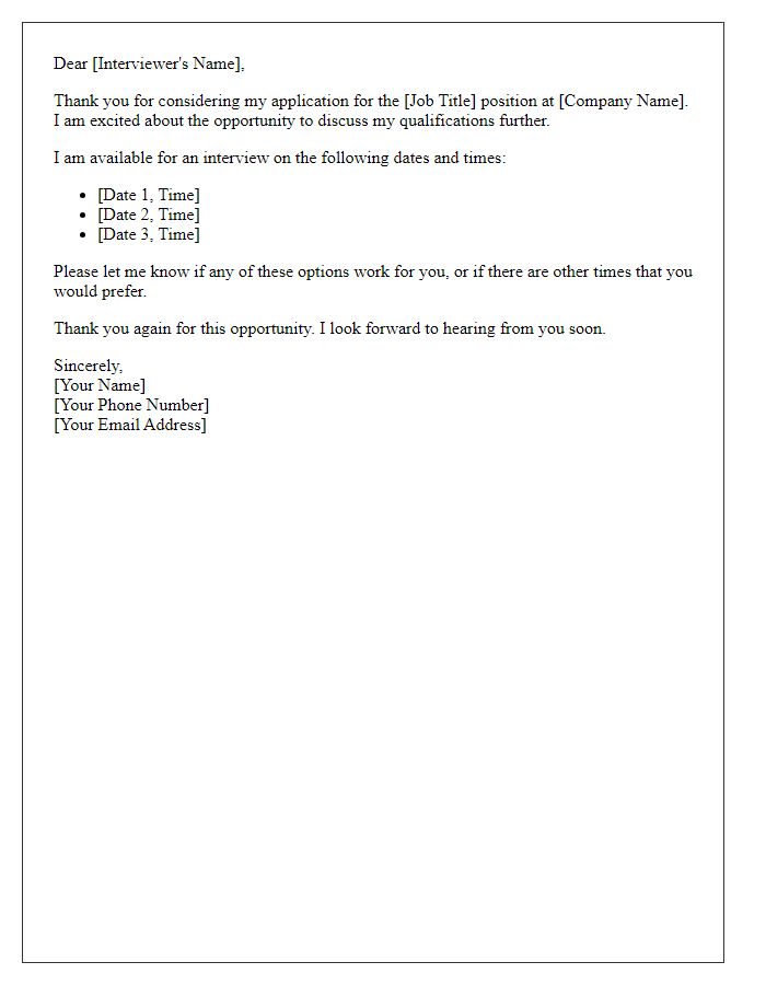 Letter template of expressing availability for job interview