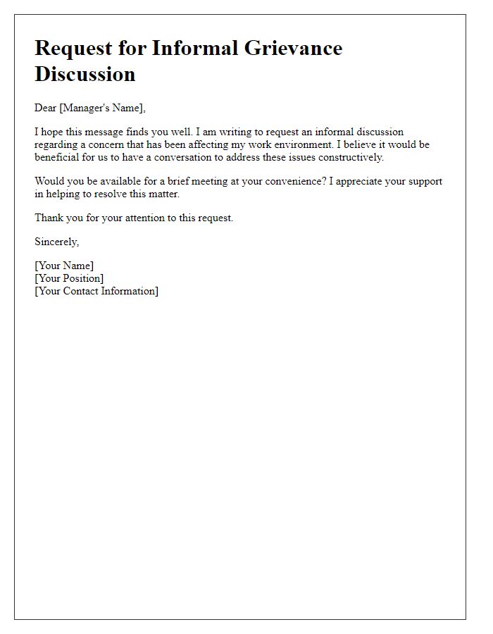 Letter template of informal grievance discussion request