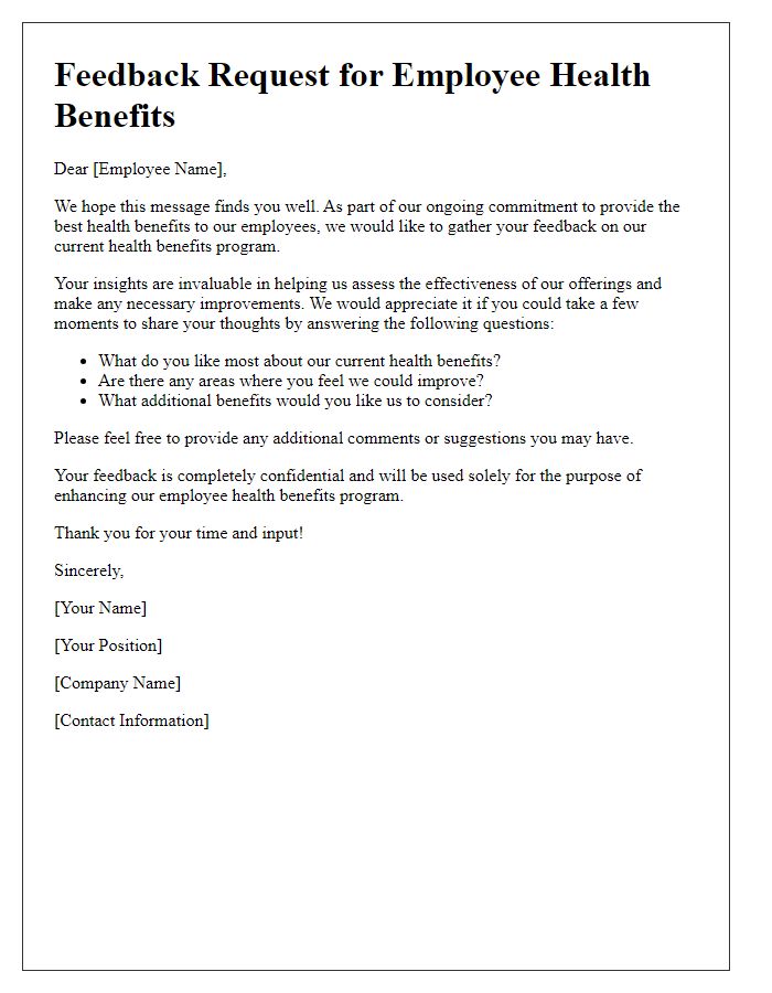 Letter template of employee health benefits feedback request