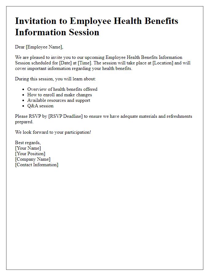 Letter template of employee health benefits information session