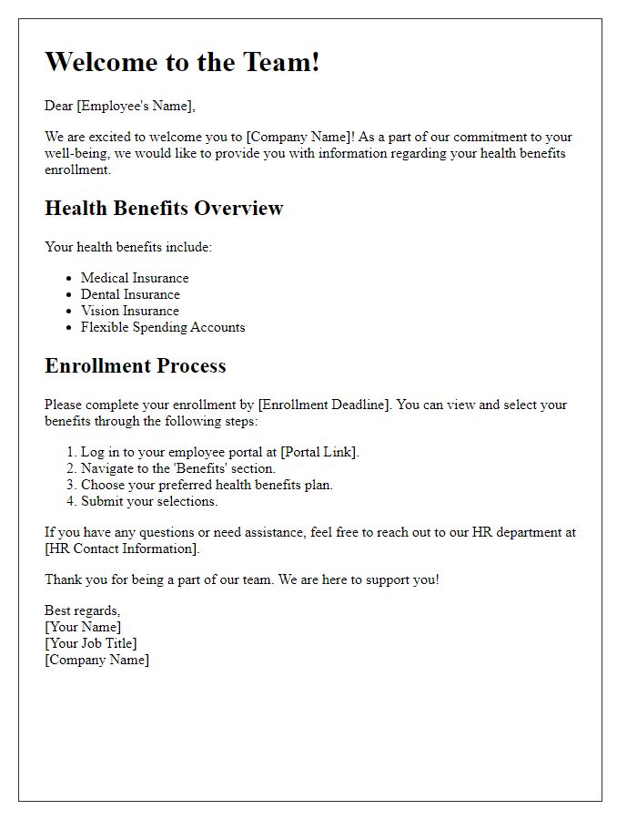 Letter template of new employee health benefits enrollment