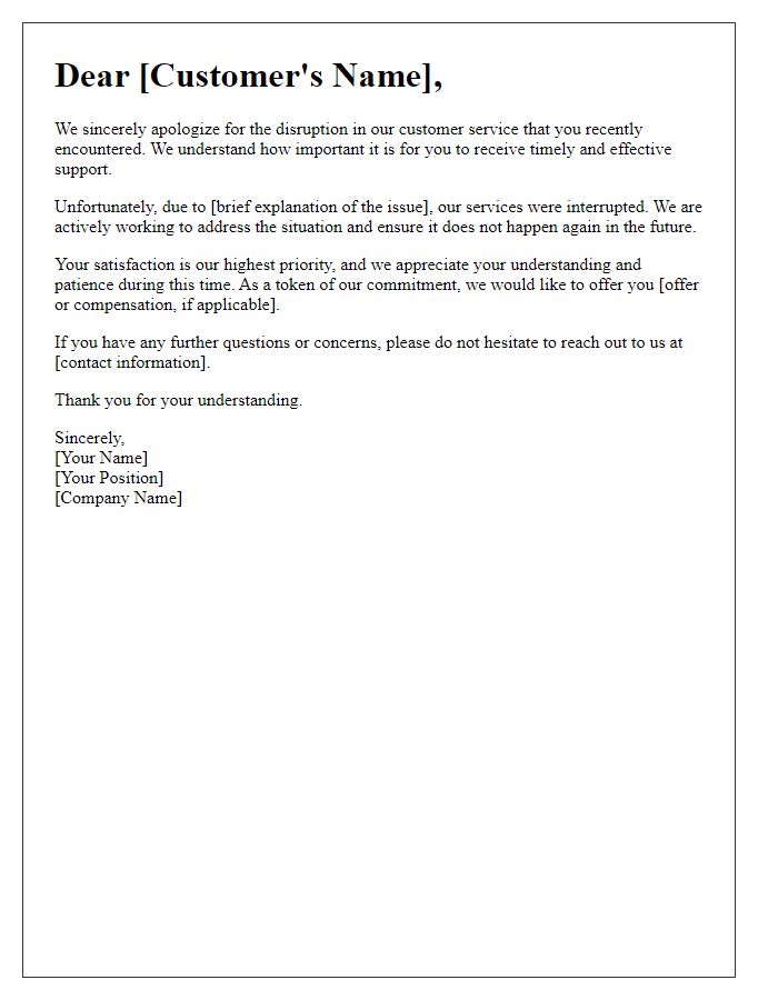 Letter template of customer service disruption apology