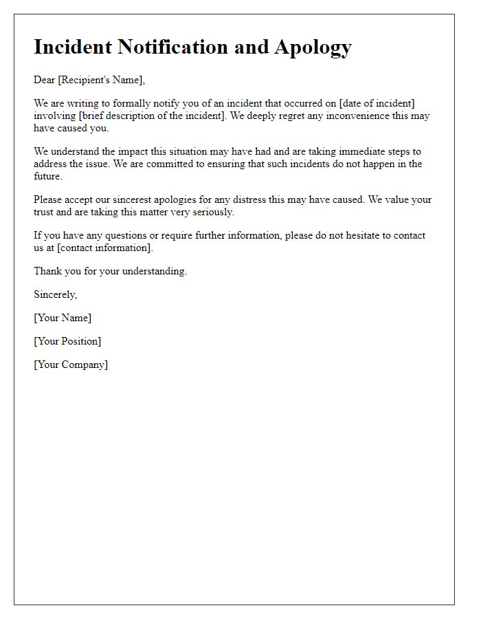 Letter template of incident notification and apology