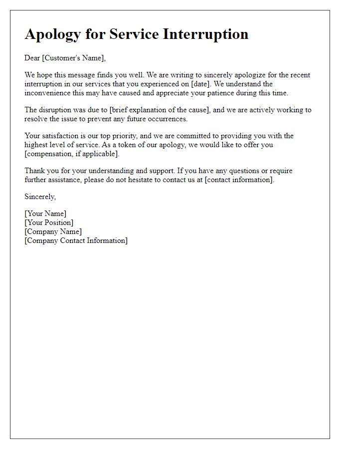 Letter template of service interruption apology