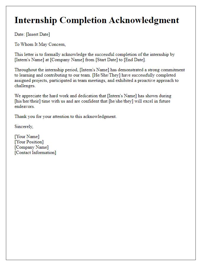 Letter template of internship completion acknowledgment