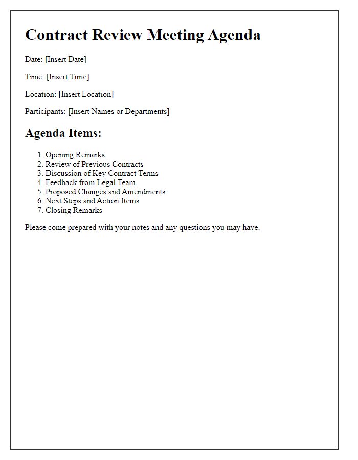 Letter template of agenda for contract review meeting