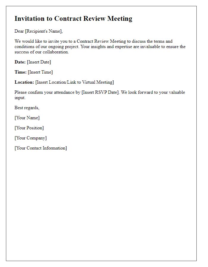 Letter template of invitation to contract review meeting