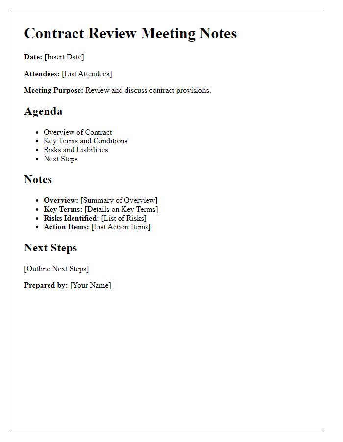 Letter template of notes from contract review meeting