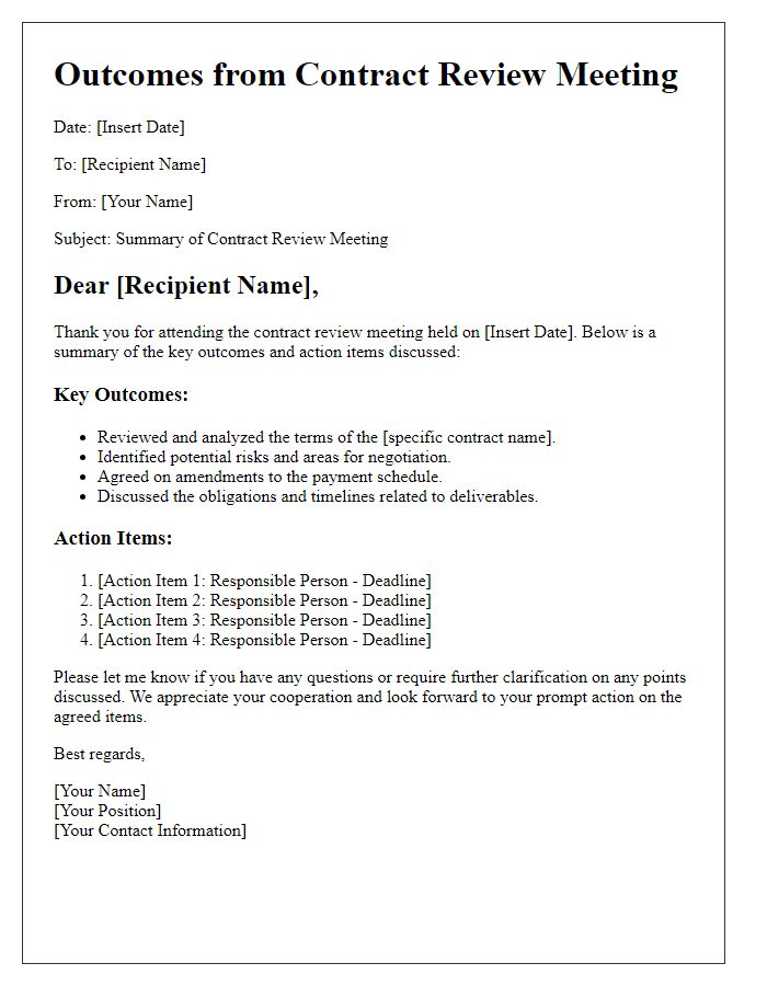 Letter template of outcomes from contract review meeting