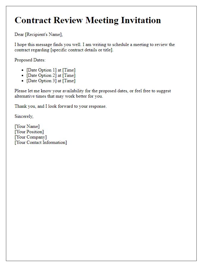 Letter template of scheduling a contract review meeting