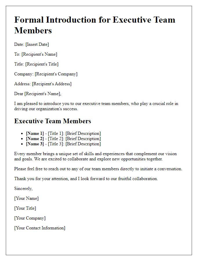 Letter template of formal introduction for executive team members.