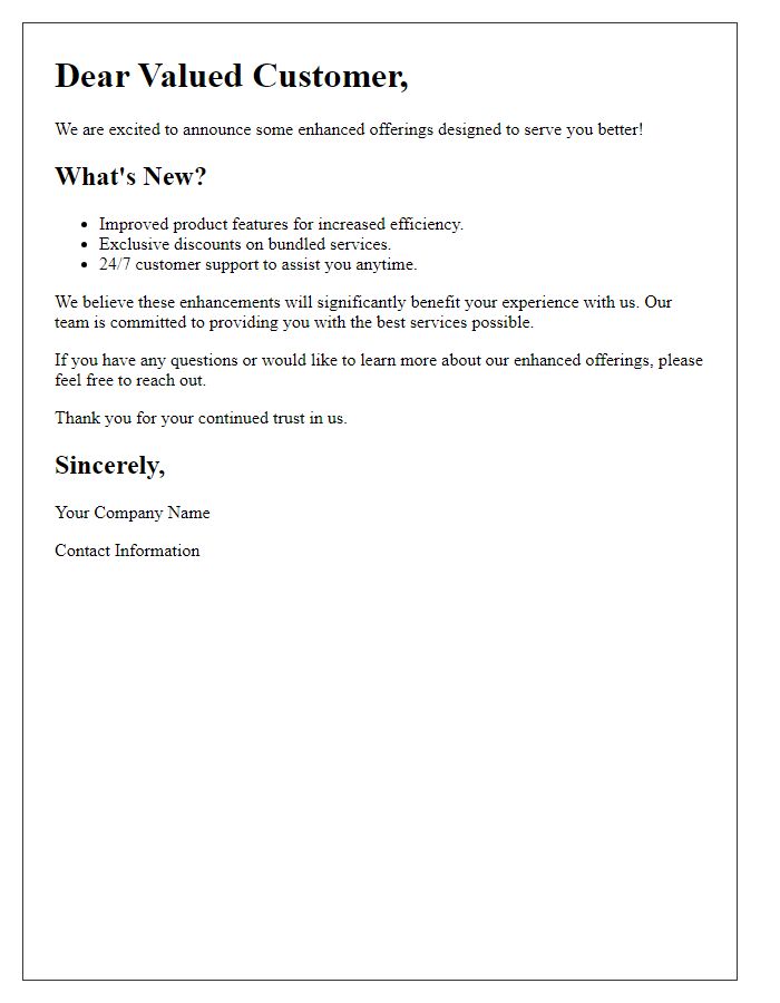Letter template of enhanced offerings communication