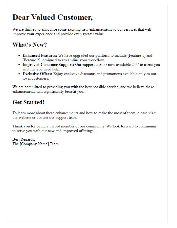 Letter template of exciting new service enhancements announcement