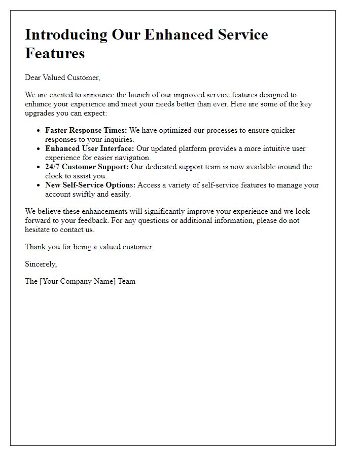 Letter template of improved service features introduction