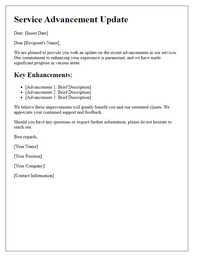 Letter template of service advancement update