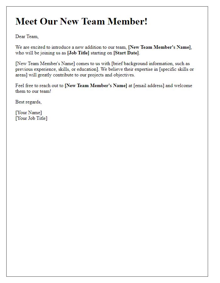 Letter template of introductory note for new team addition.