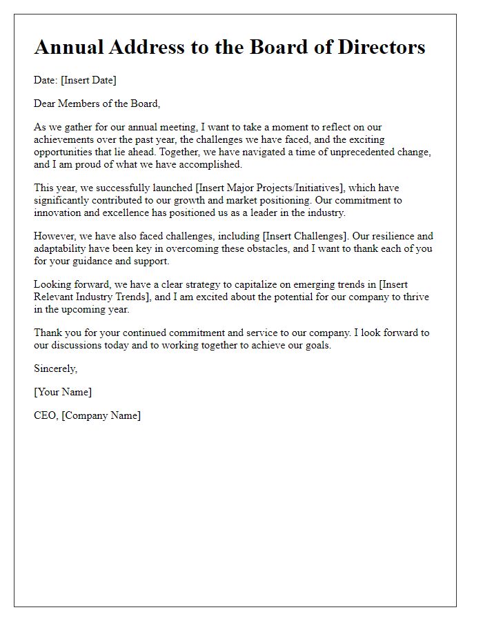 Letter template of CEO annual address to the board of directors