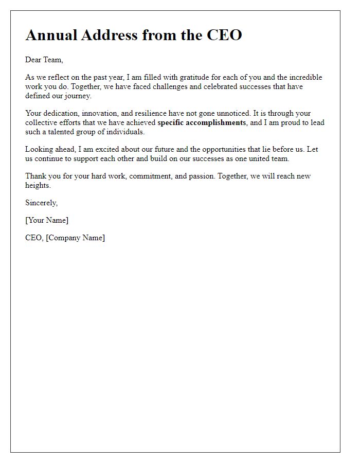 Letter template of CEO annual address celebrating team efforts