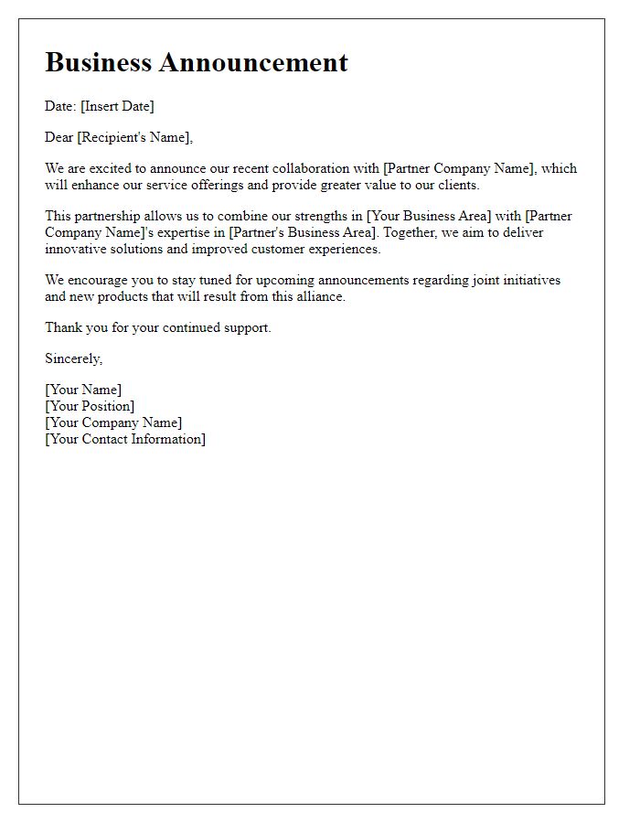 Letter template of allied business announcement