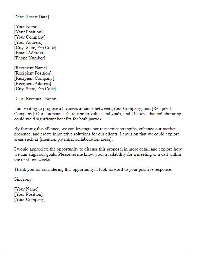 Letter template of business alliance formation