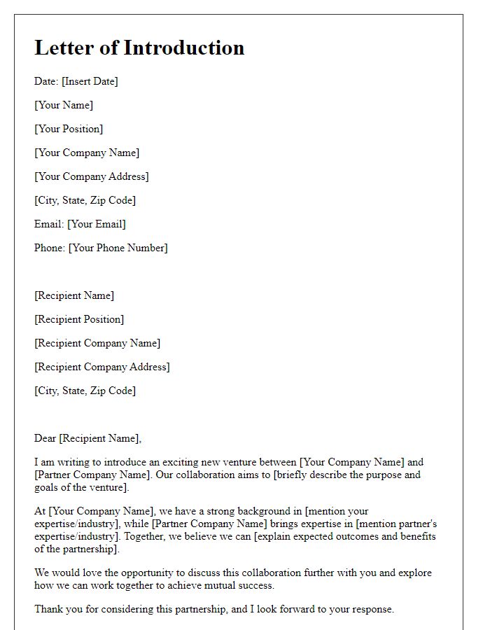 Letter template of dual company venture introduction