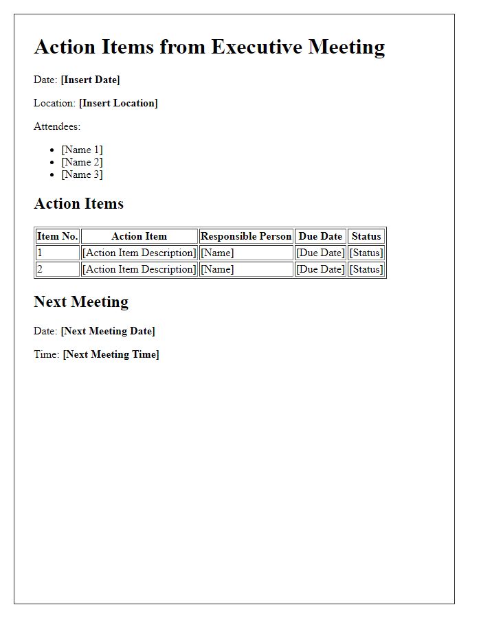 Letter template of executive meeting action items