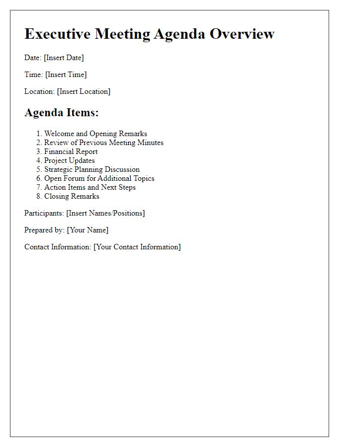 Letter template of executive meeting agenda overview