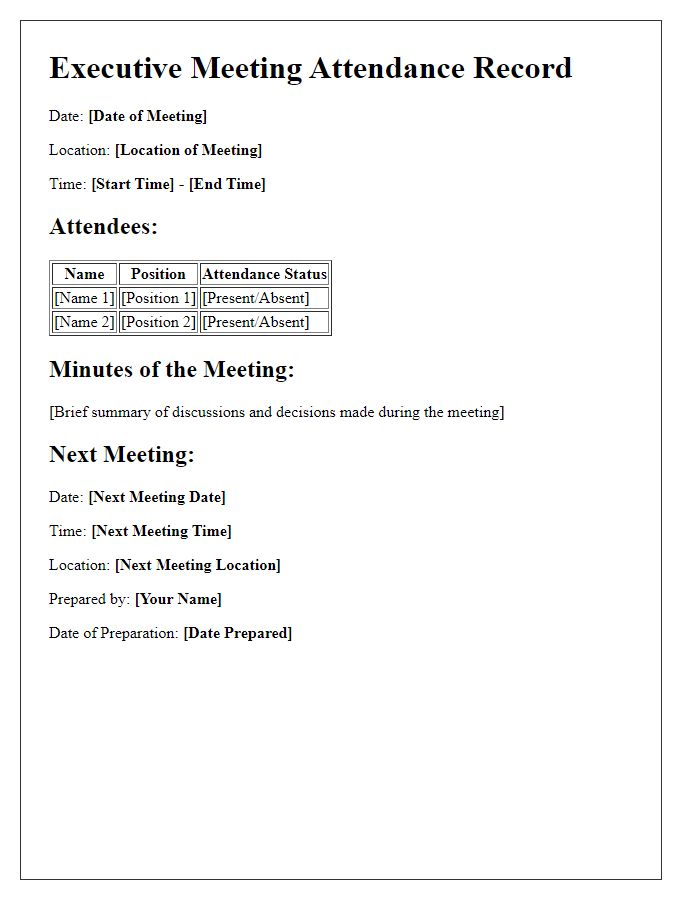 Letter template of executive meeting attendance record