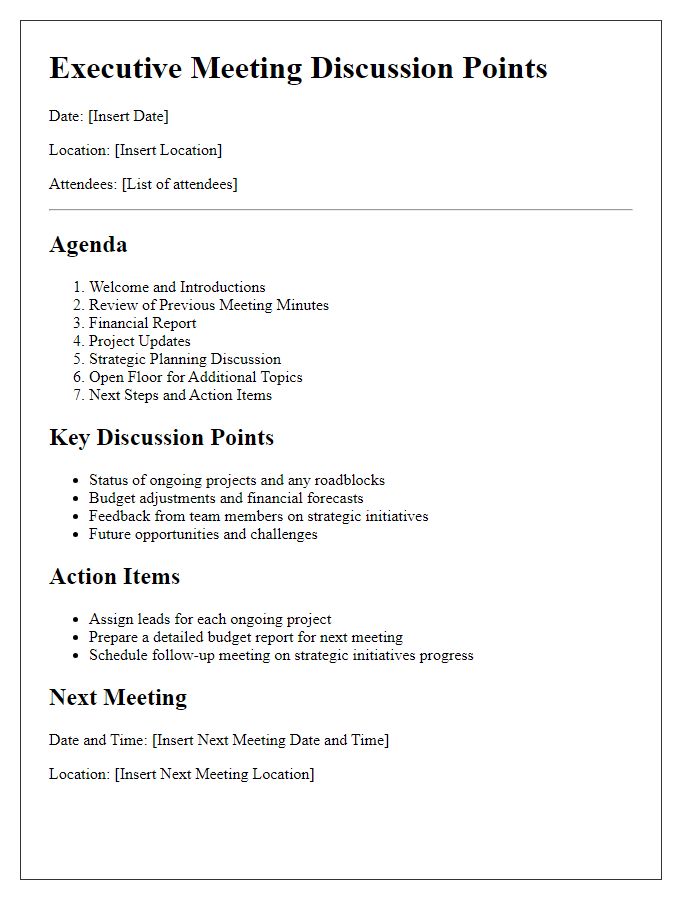 Letter template of executive meeting discussion points