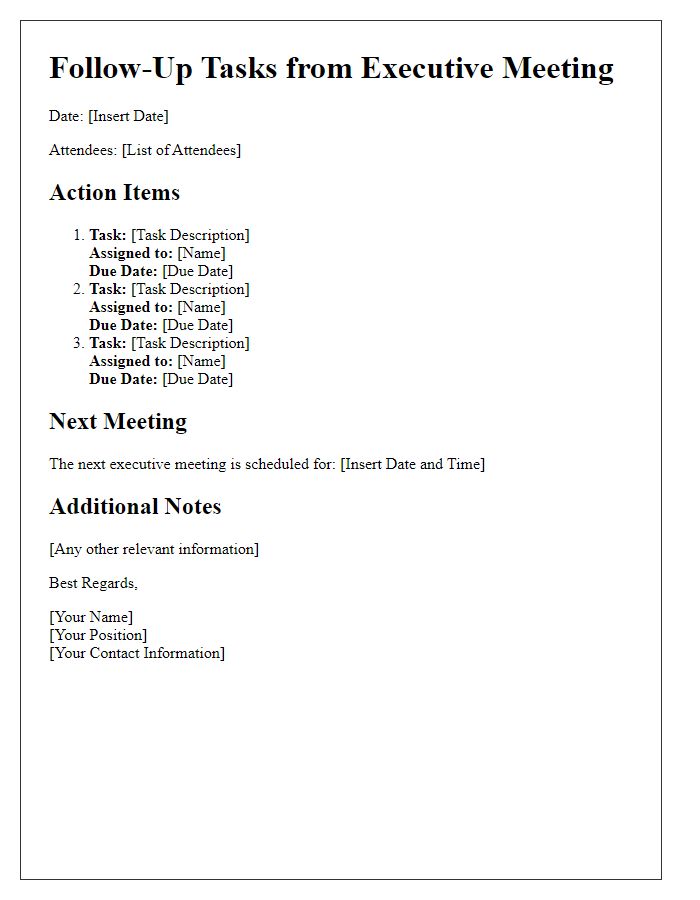 Letter template of executive meeting follow-up tasks