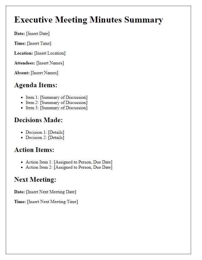 Letter template of executive meeting minutes summary