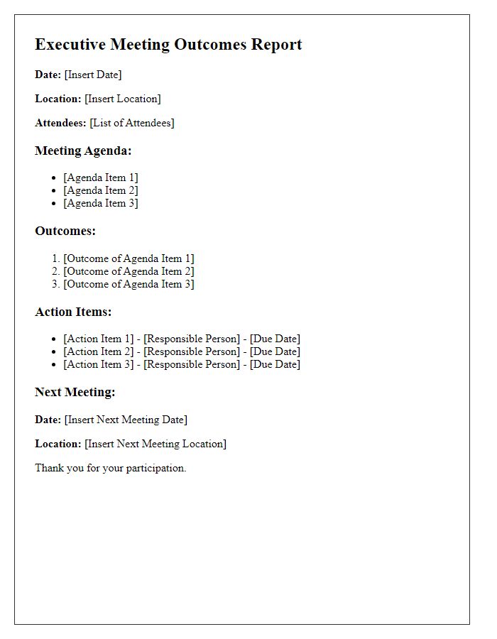 Letter template of executive meeting outcomes report