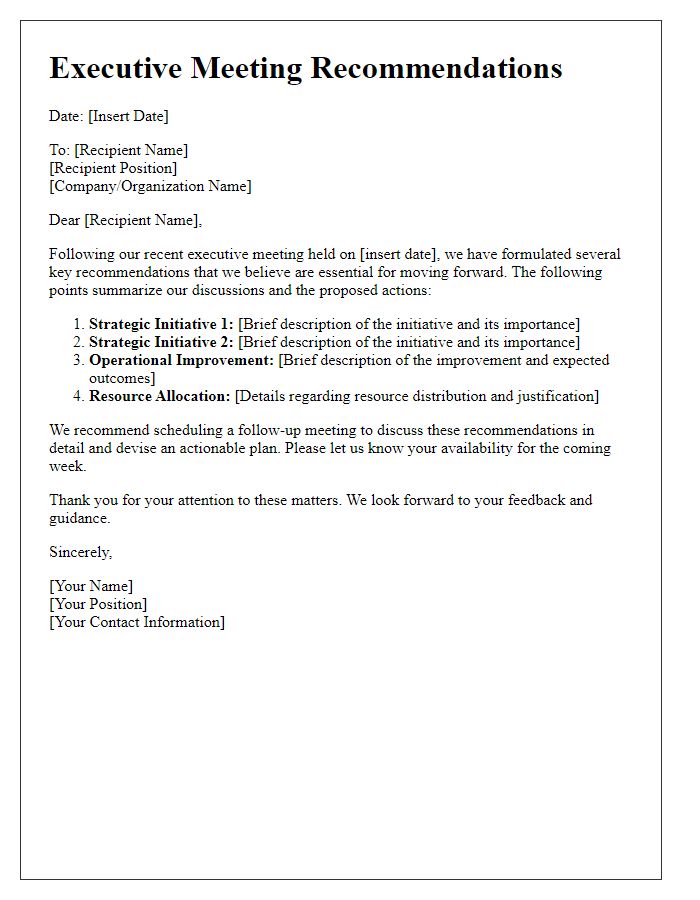 Letter template of executive meeting recommendations