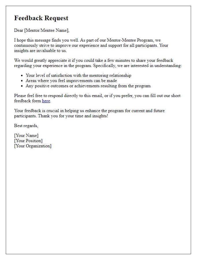 Letter template of feedback request for mentor-mentee program