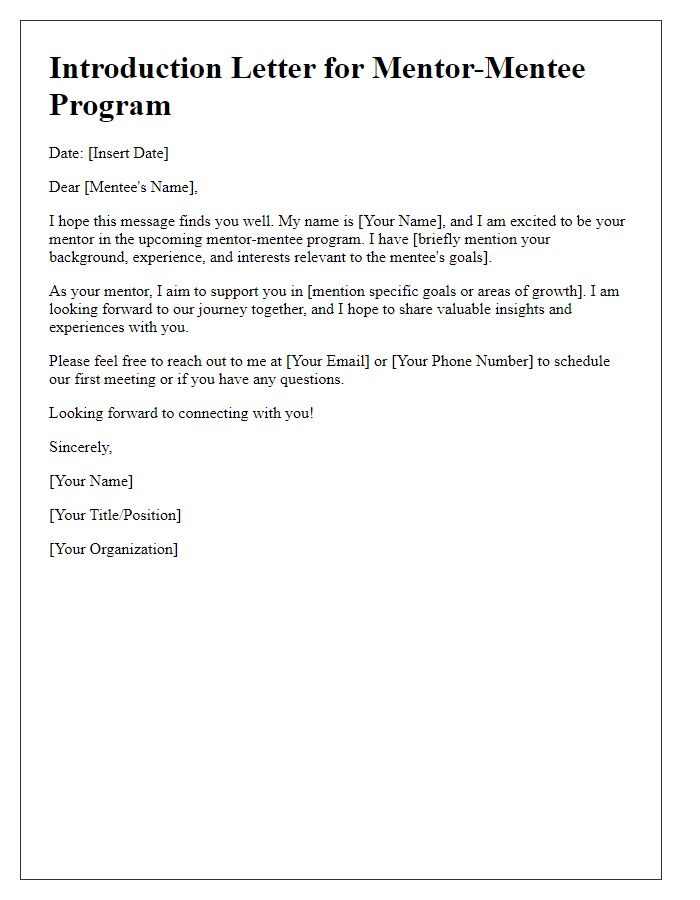 Letter template of introduction for mentor-mentee program