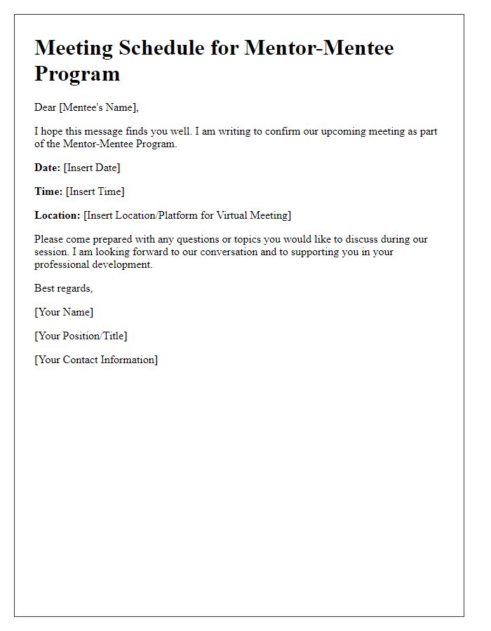 Letter template of meeting schedule for mentor-mentee program