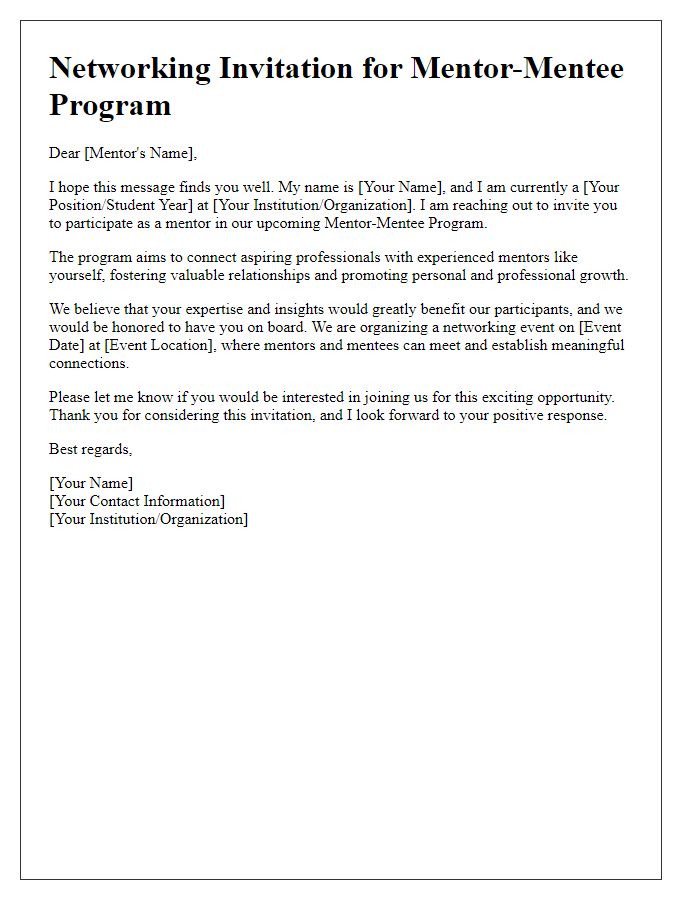 Letter template of networking invitation for mentor-mentee program