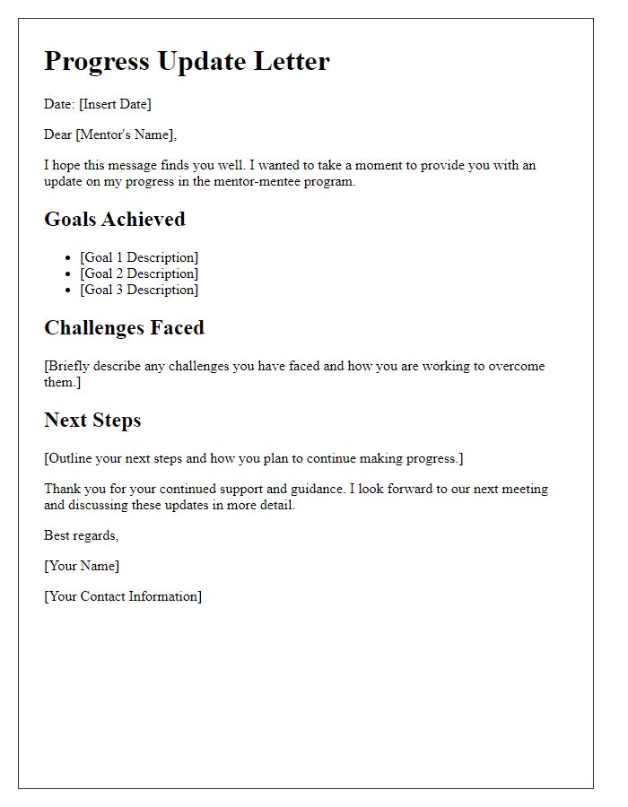 Letter template of progress update for mentor-mentee program