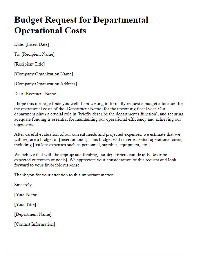 Letter template of budget request for departmental operational costs