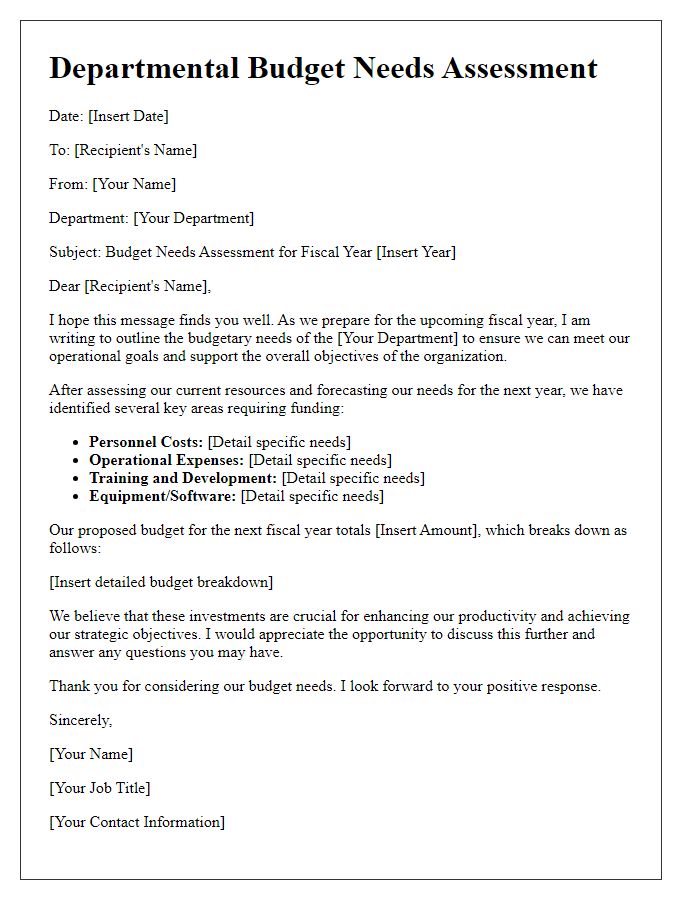 Letter template of departmental budget needs assessment