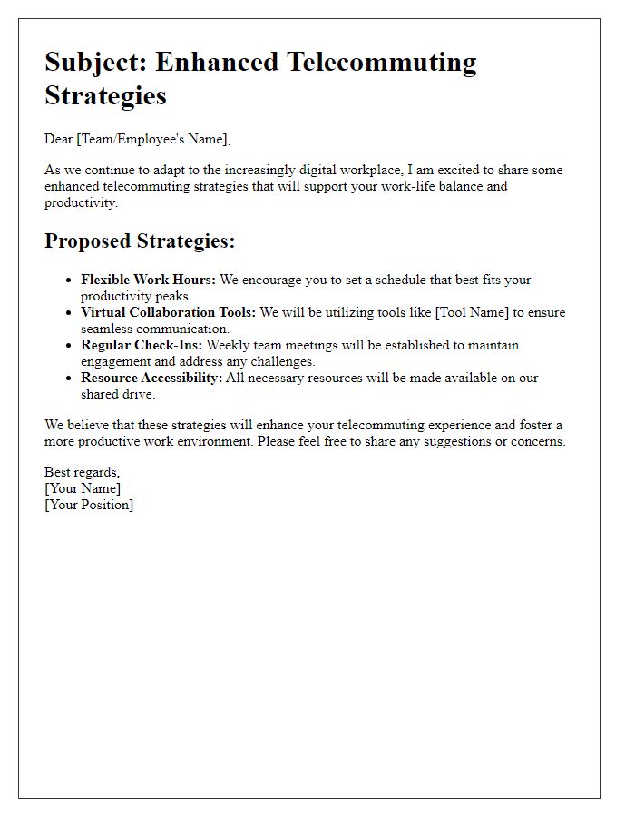 Letter template of enhanced telecommuting strategies