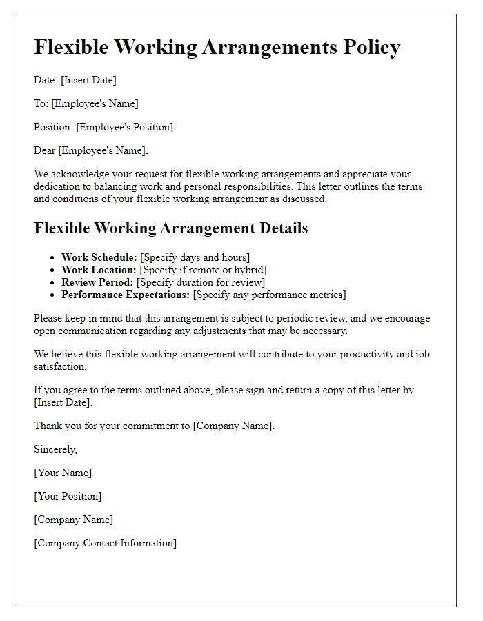 Letter template of flexible working arrangements policy