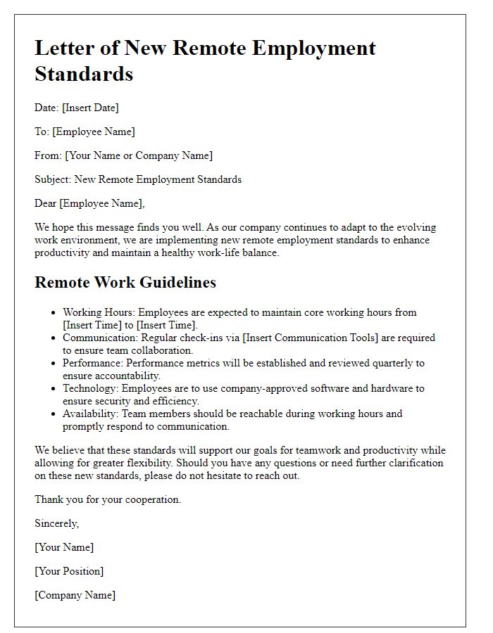 Letter template of new remote employment standards