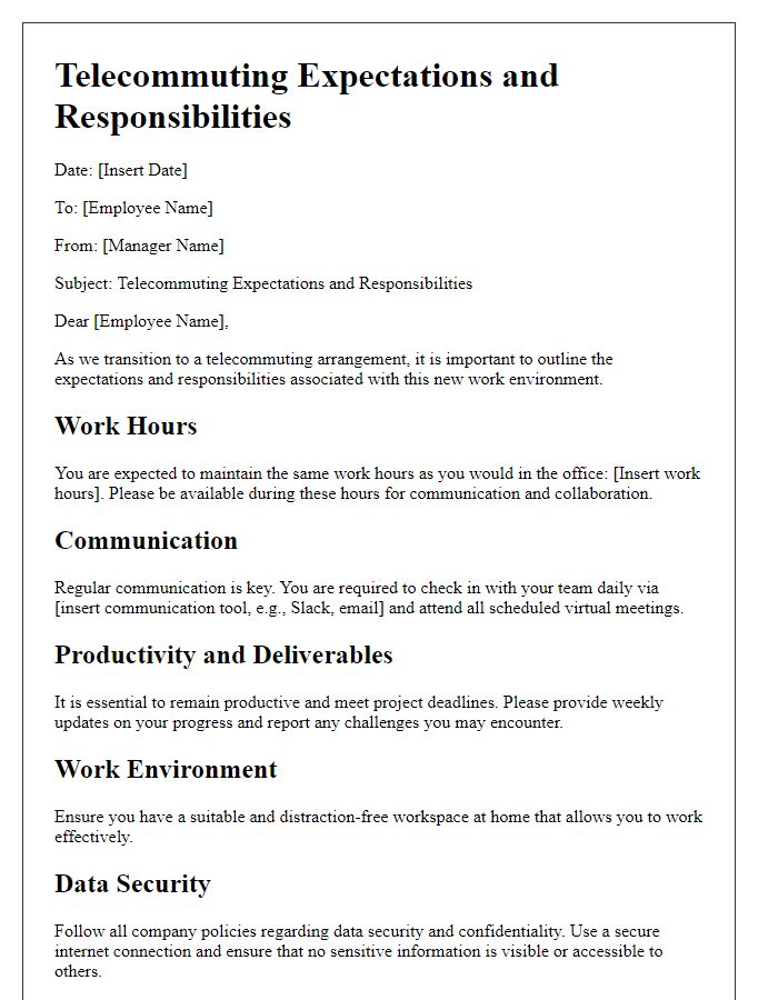 Letter template of telecommuting expectations and responsibilities