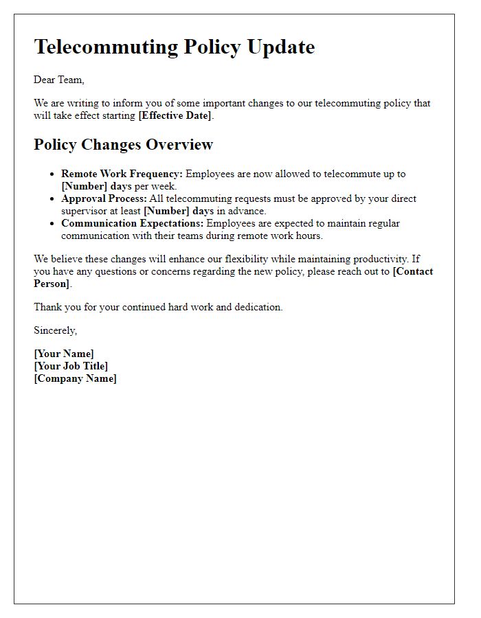 Letter template of telecommuting policy changes