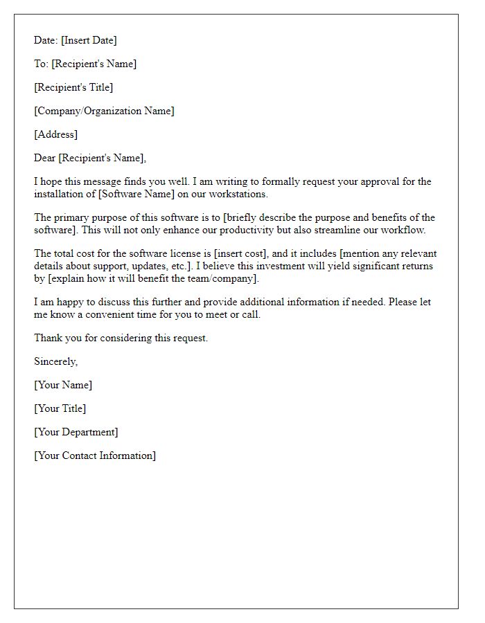 Letter template of request for new software installation approval