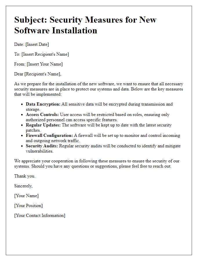 Letter template of security measures for new software installation