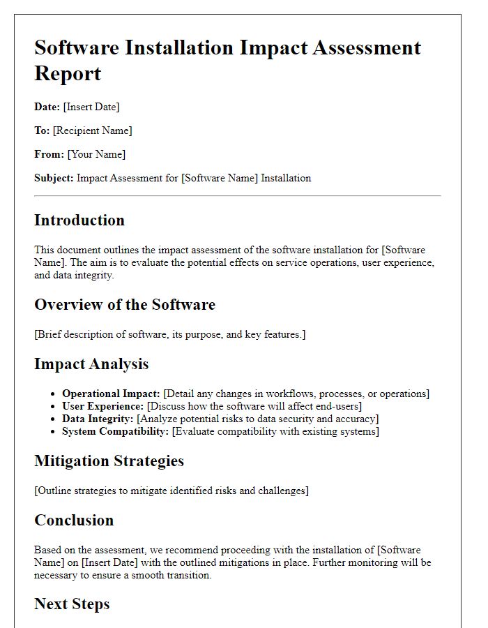 Letter template of software installation impact assessment